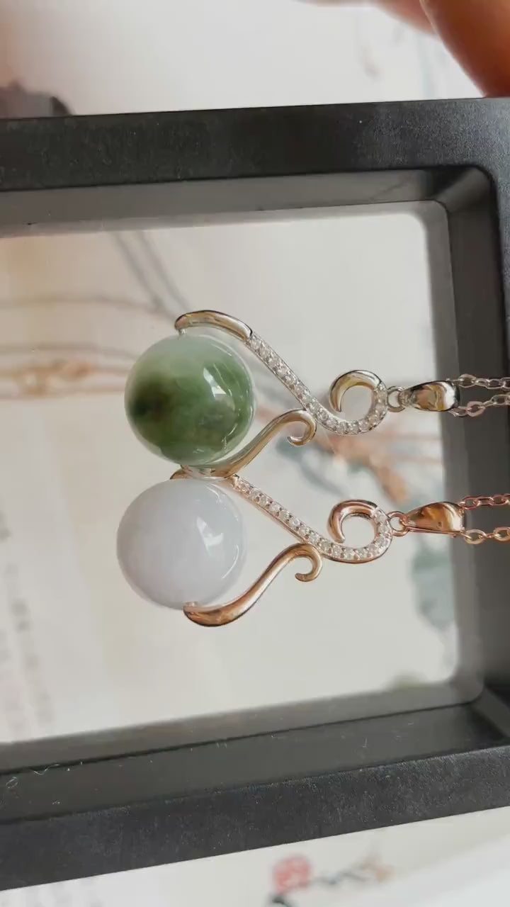 Myanmar Green and Lavender Type-A Natural Jadeite Bead Pendant Necklace
