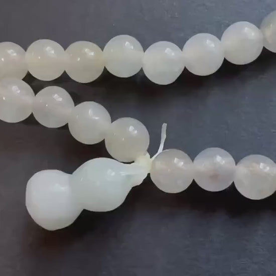 Natural Myanmar Icy Type Jade Beaded Long Necklace, 108 beads