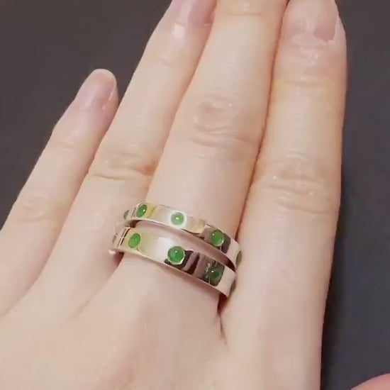 Natural Myanmar Imperial Green Jade Ring in 18K White Gold