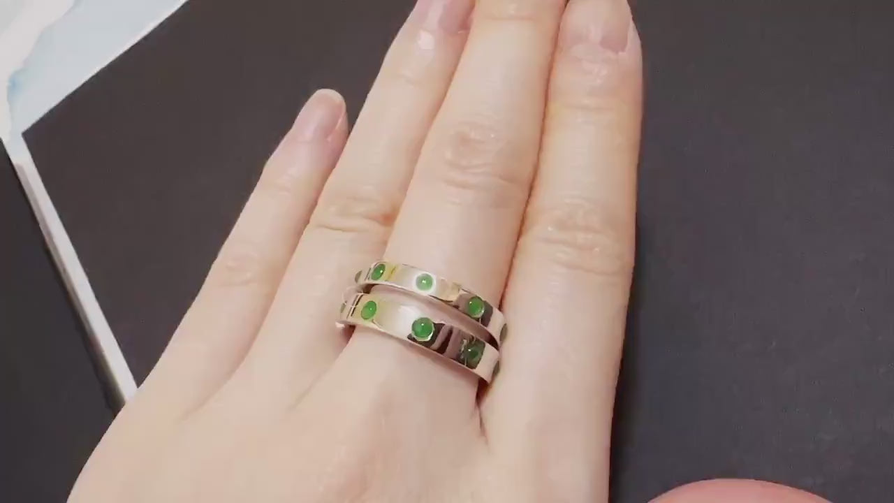 Natural Myanmar Imperial Green Jade Ring in 18K White Gold