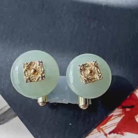 Icy Light Green Jadeite Cufflinks, Sterling Silver, White Zircon, Executive Refinement