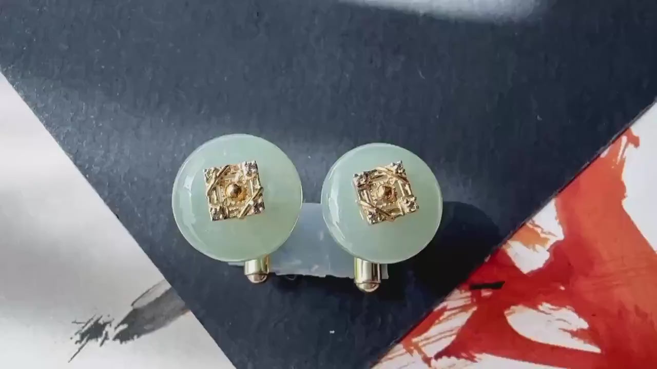 Icy Light Green Jadeite Cufflinks, Sterling Silver, White Zircon, Executive Refinement