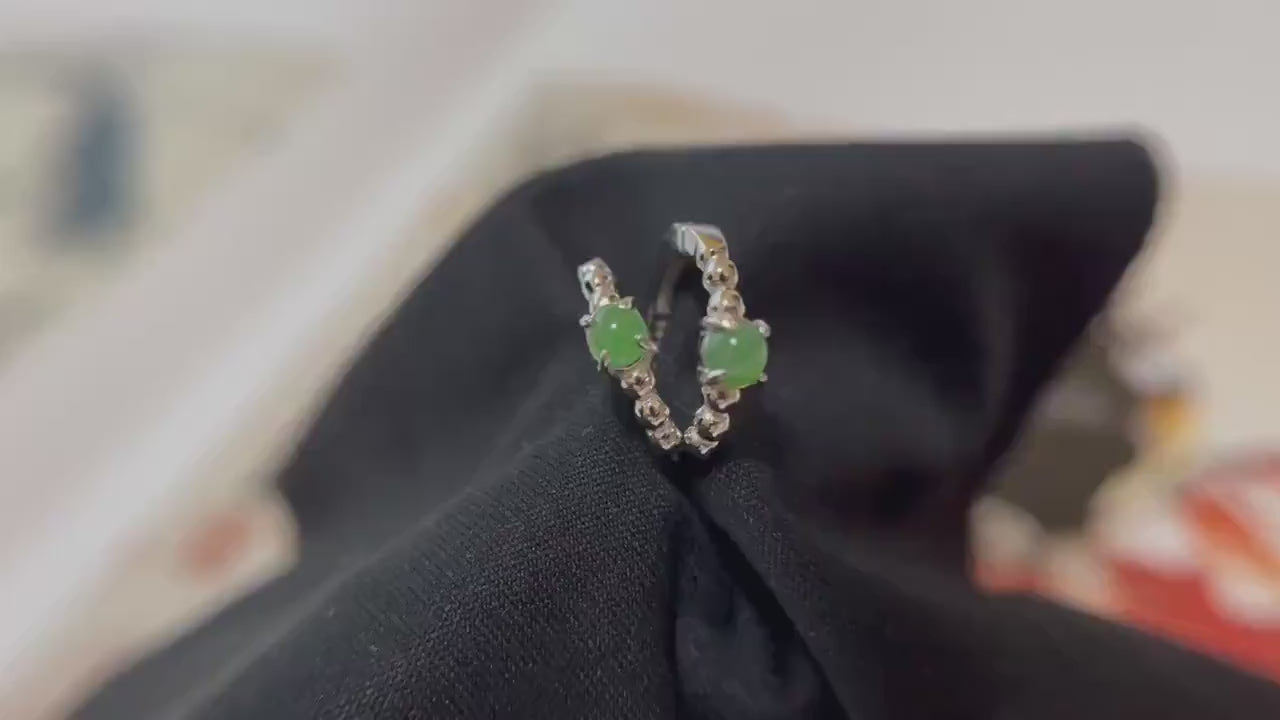 Natural Myanmar Jade Huggie Hoop Earrings in Silver