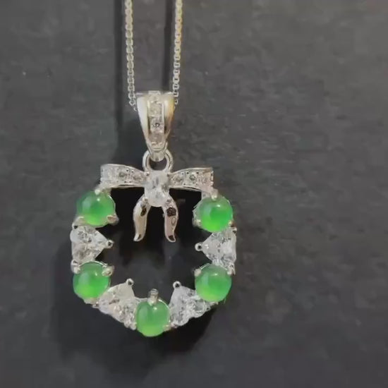 Natural Myanmar Imperial Green Jade Pendant in Silver, with Necklace