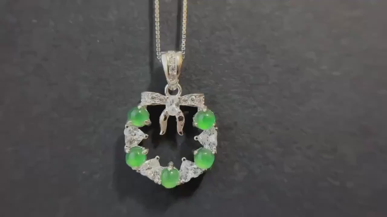 Natural Myanmar Imperial Green Jade Pendant in Silver, with Necklace