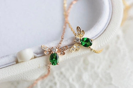 Bracelet délicat en grenat tsavorite et diamants - Or rose 18 carats