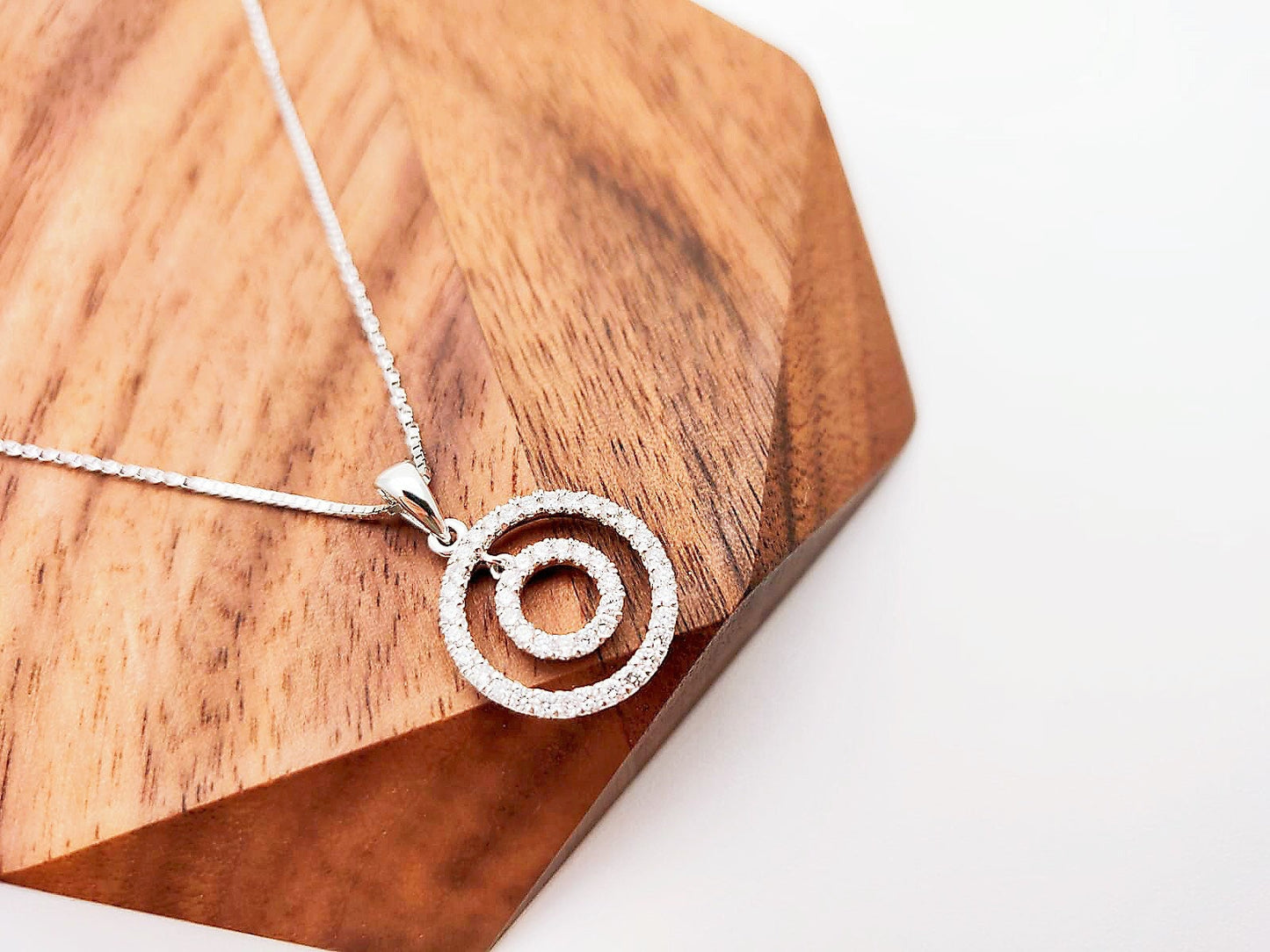 Platinum Double Circle Pave Diamond Pendant Necklace