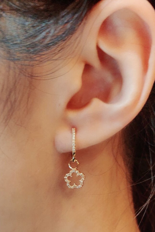 18K Rose Gold Flower Diamond Drop Earrings