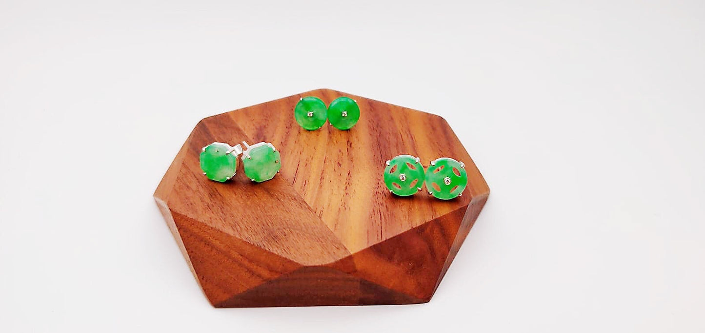 Vivid Green Jadeite Ancient Coin Ear Studs