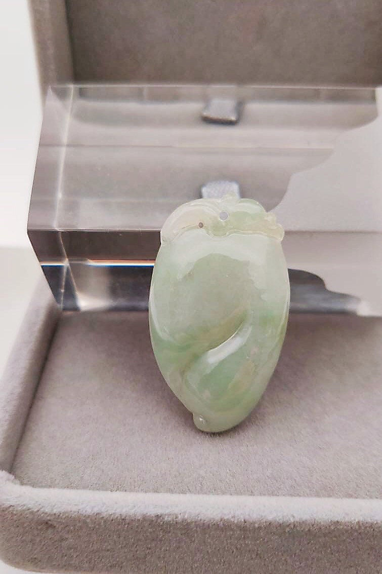 Milky Green Jadeite Peach Pendant - Longevity Motif