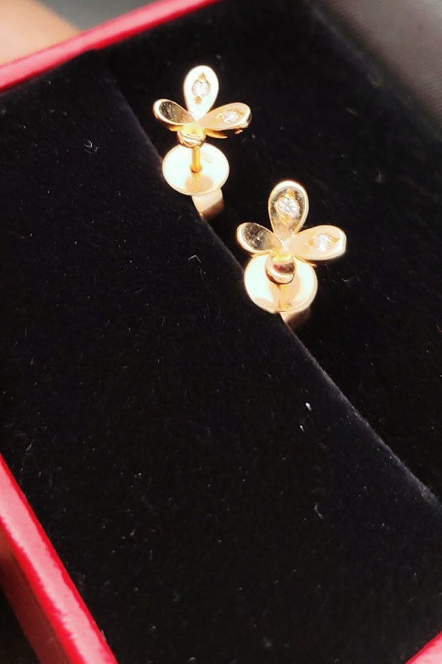 Dainty Rose Gold Butterfly Diamond Ear Studs