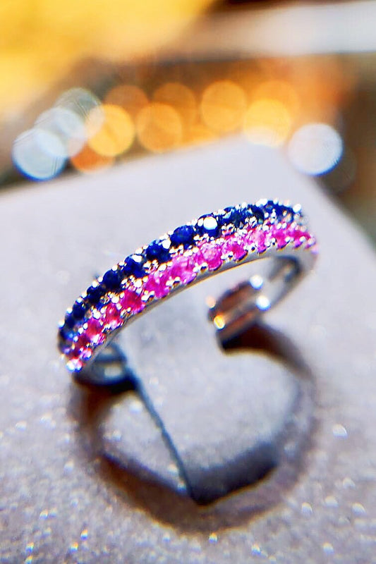 Double Blue Sapphire and Red Ruby Ring Band Set