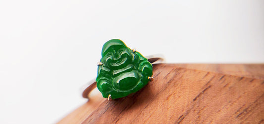 18K White Gold Buddha Imperial Green Jadeite Ring