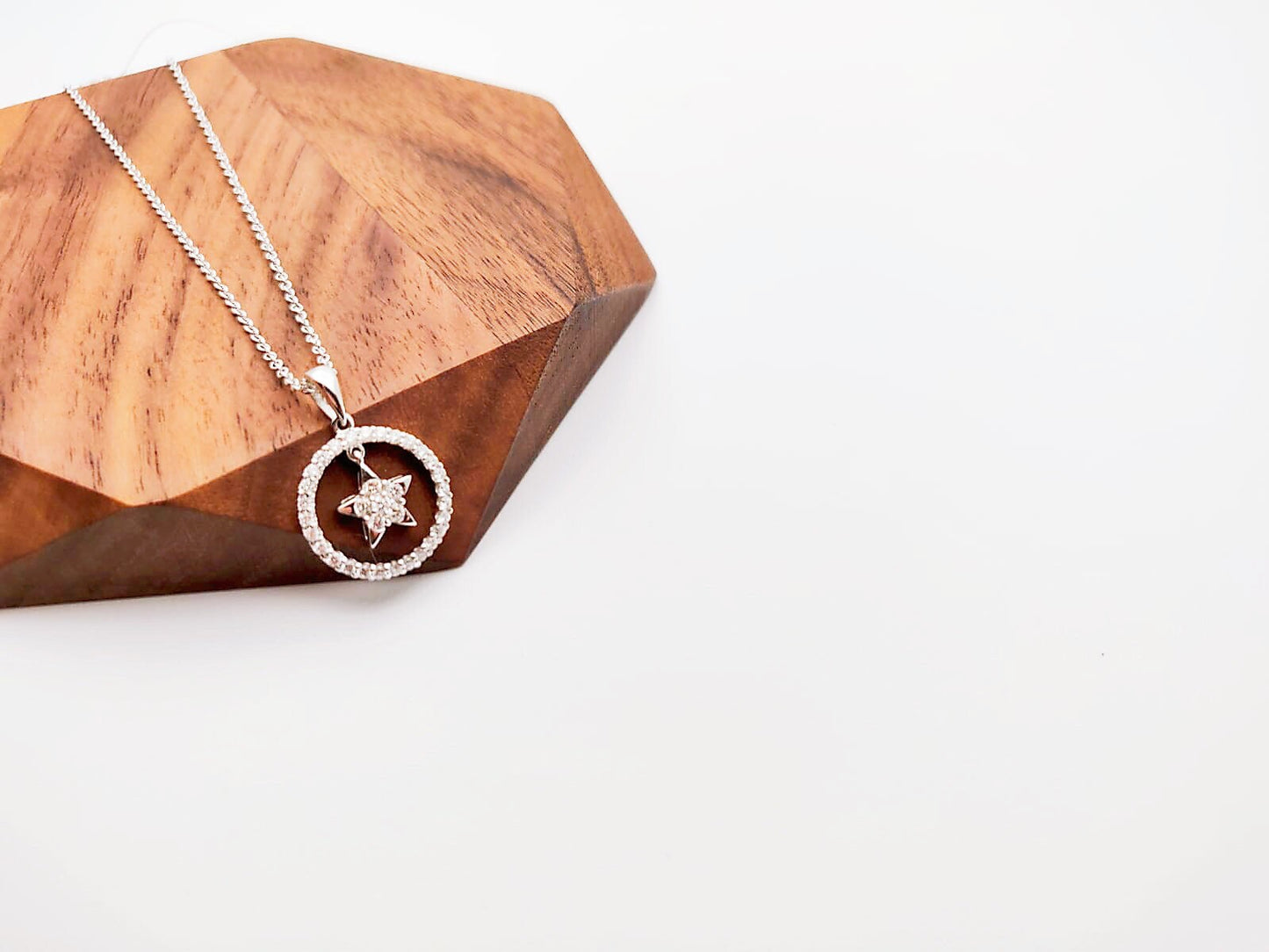 Diamond Platinum Pendant Necklace - Star and Circle Pave Halo