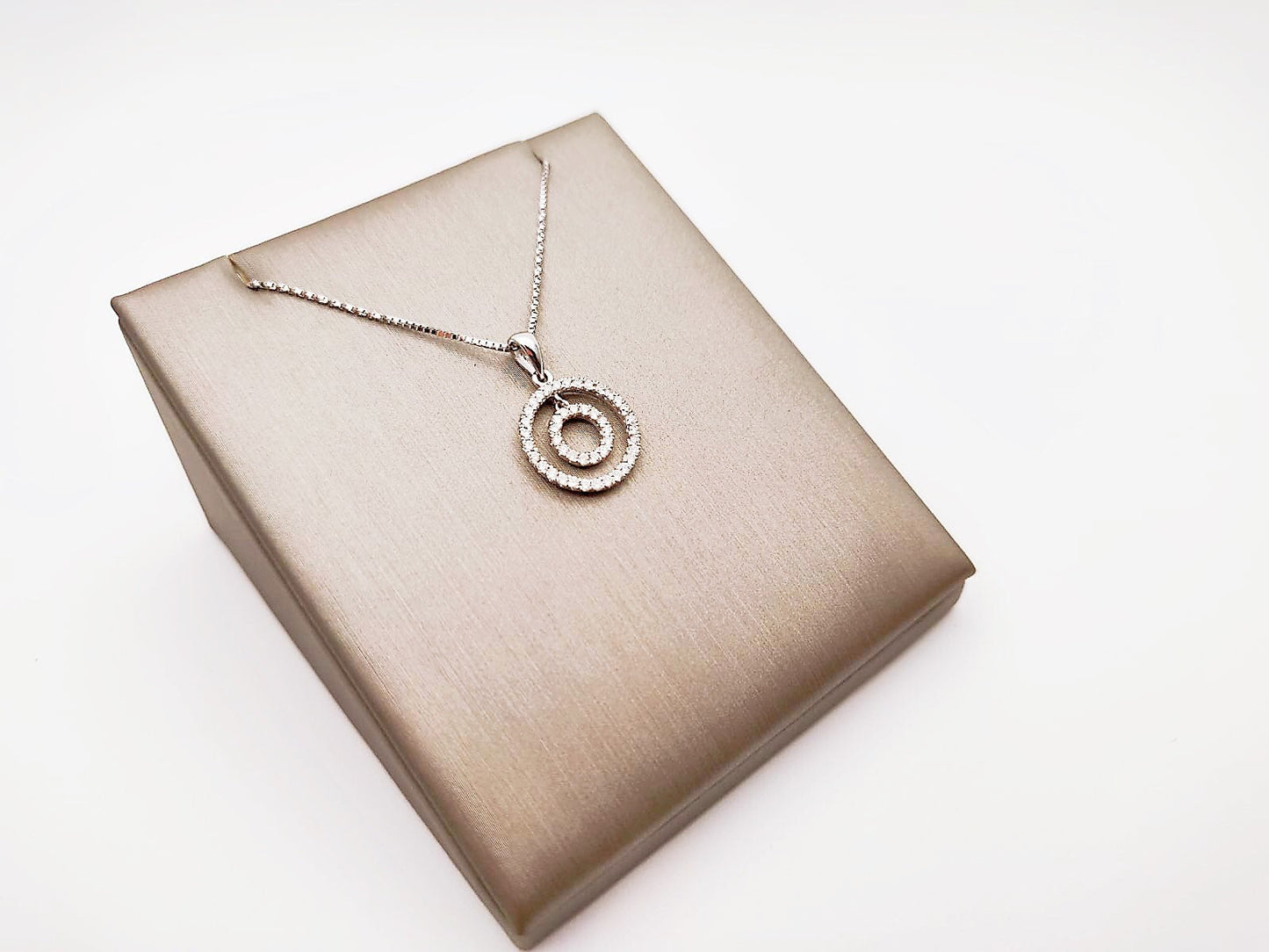 Platinum Double Circle Pave Diamond Pendant Necklace