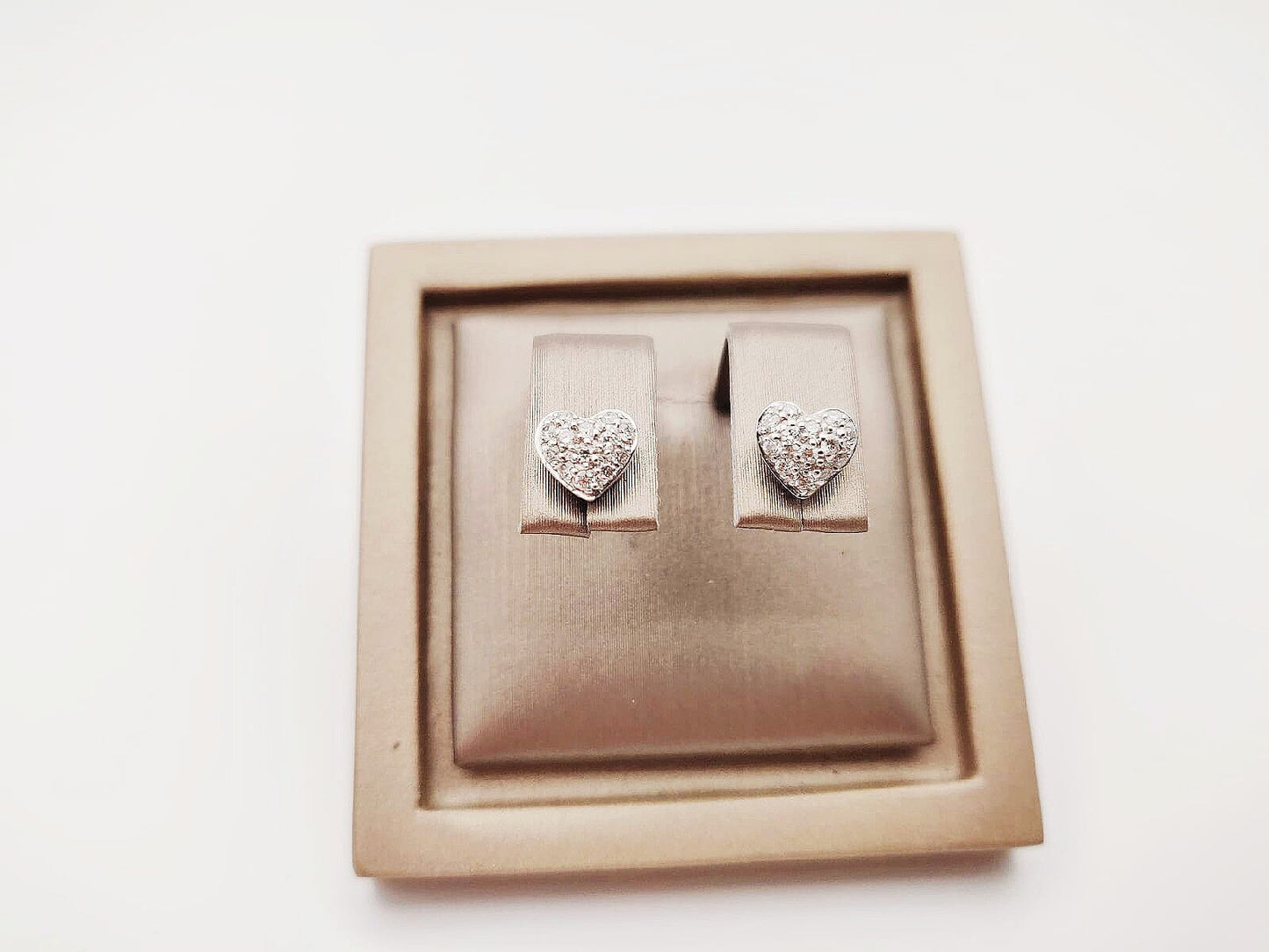 Platinum Heart Shaped Pave Diamond Ear Stud Earrings