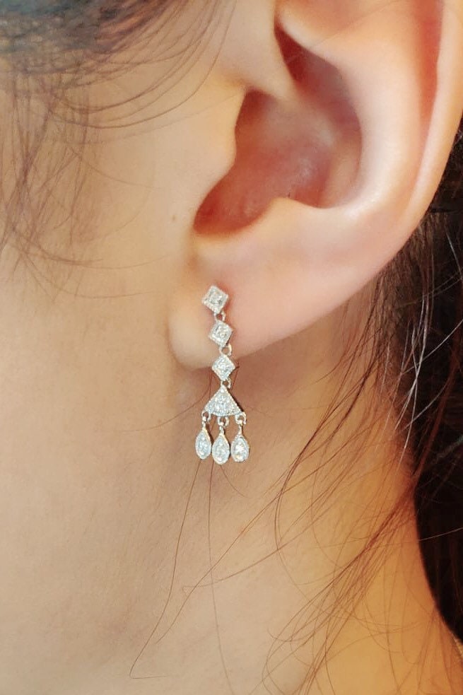 Diamond Chandelier Drop Earrings in 18K White Gold