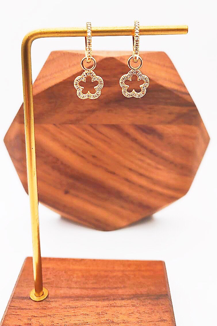 18K Rose Gold Flower Diamond Drop Earrings