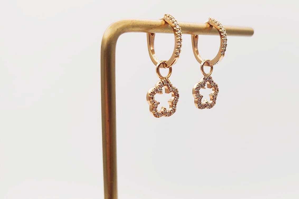 18K Rose Gold Flower Diamond Drop Earrings