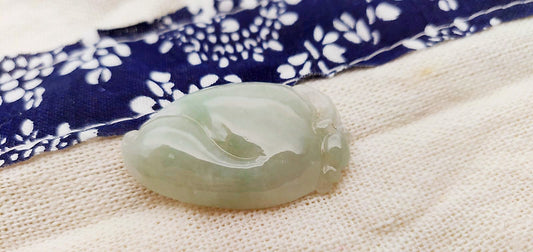 Milky Green Jadeite Peach Pendant - Longevity Motif