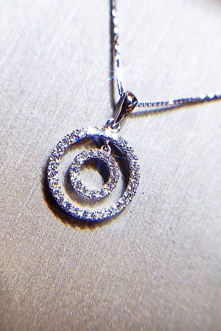 Platinum Double Circle Pave Diamond Pendant Necklace