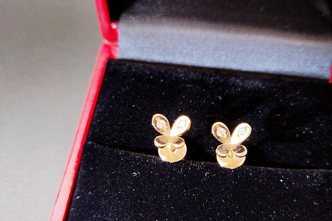 Dainty Rose Gold Butterfly Diamond Ear Studs