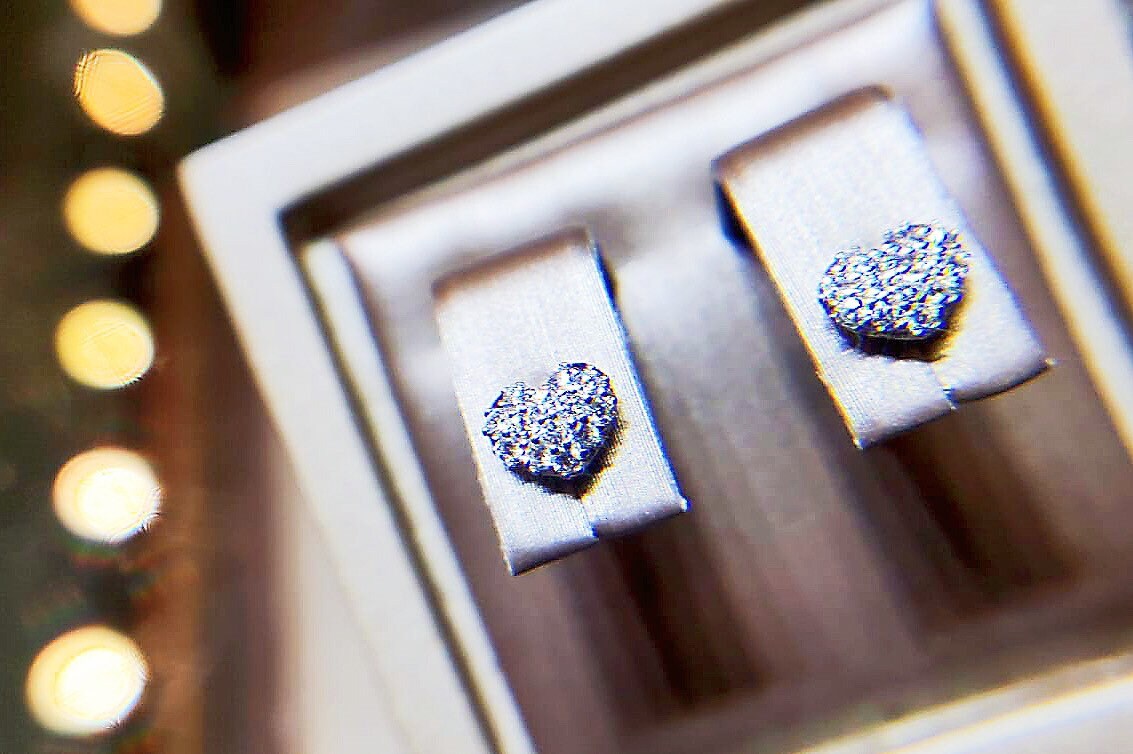 Platinum Heart Shaped Pave Diamond Ear Stud Earrings