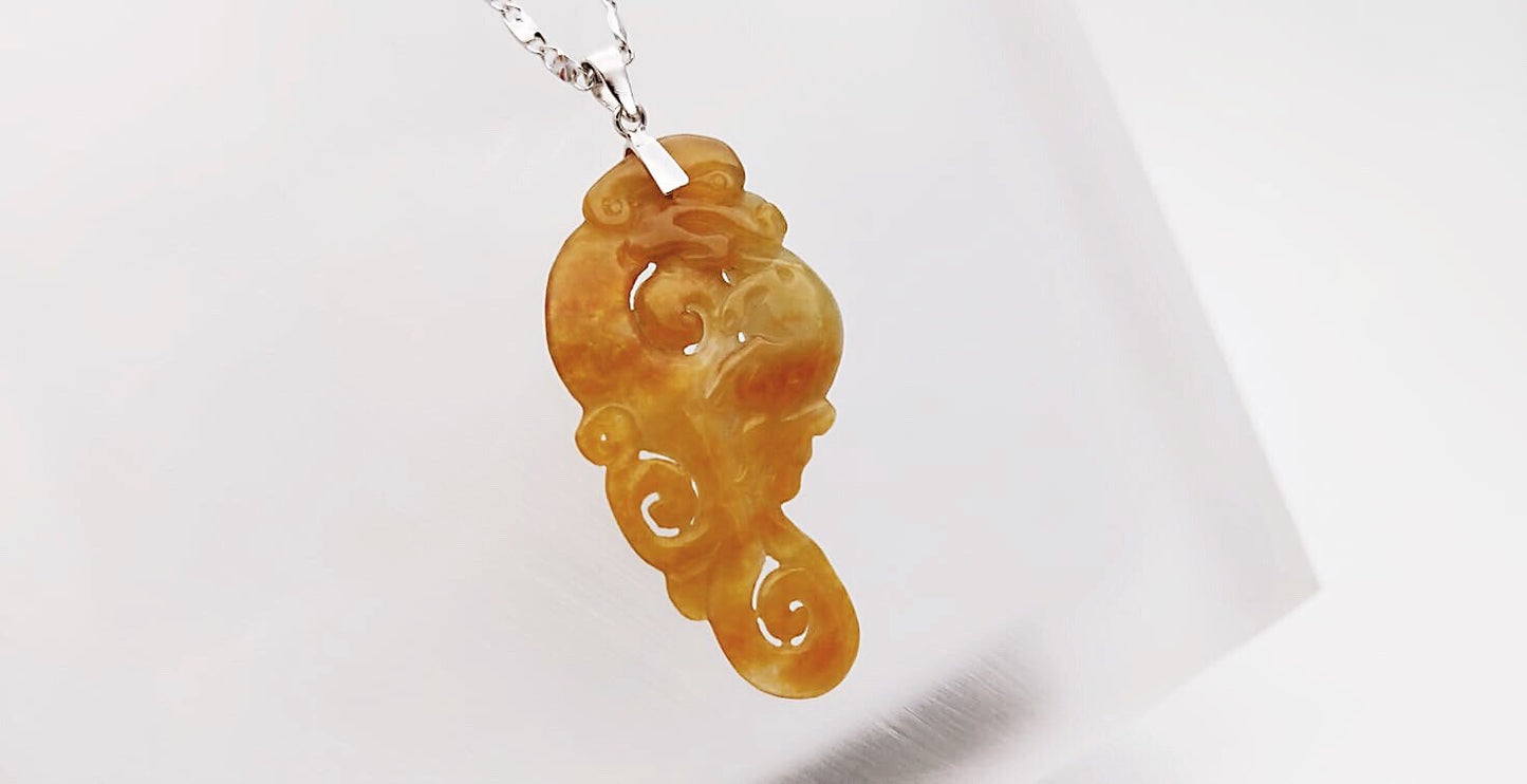 Golden Honey Yellow Jadeite Phoenix Pendant