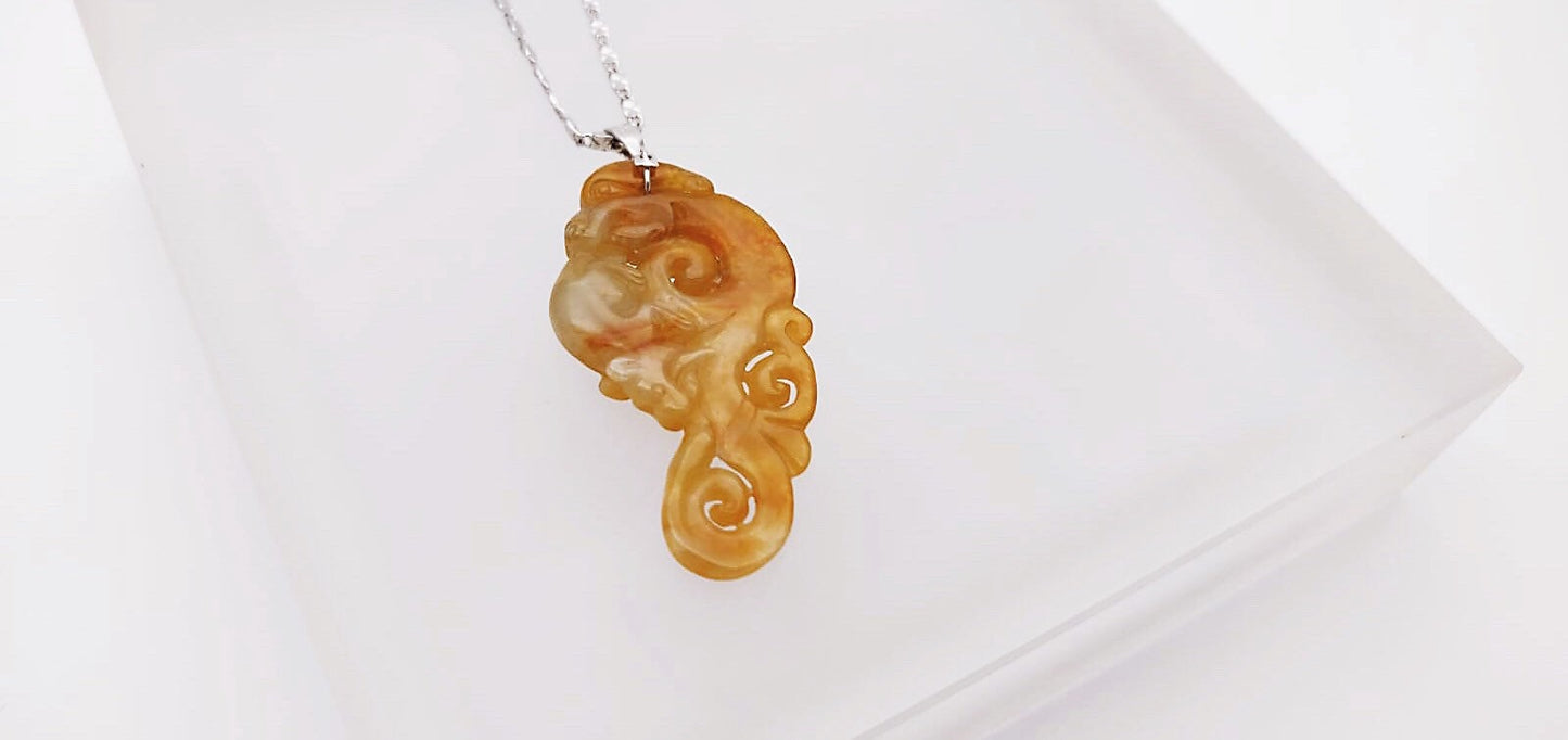 Golden Honey Yellow Jadeite Phoenix Pendant