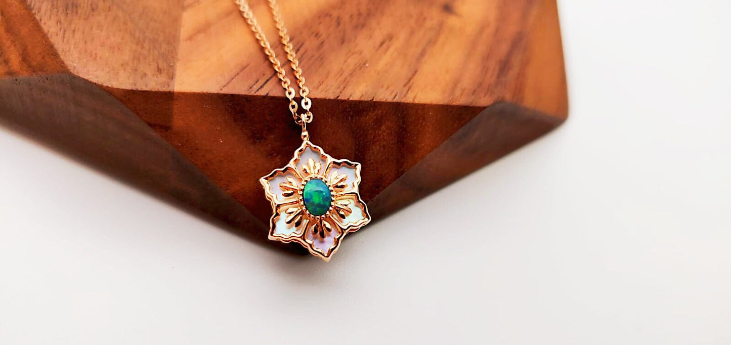 Certified Ruby  Opal Double-Sided Snowflake Pendant Necklace