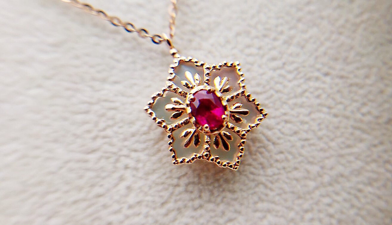 Certified Ruby  Opal Double-Sided Snowflake Pendant Necklace