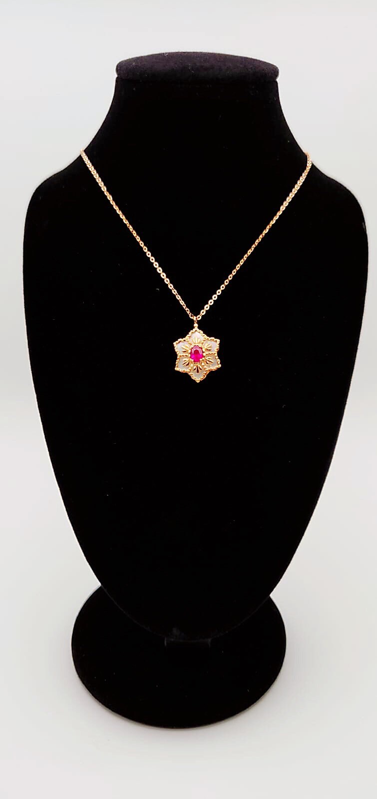 Certified Ruby  Opal Double-Sided Snowflake Pendant Necklace