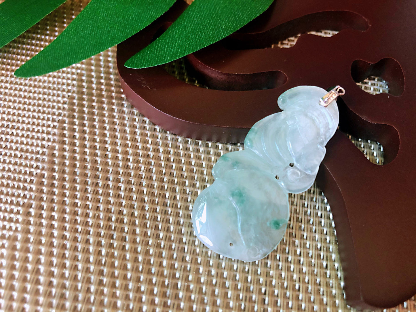 Natural Jadeite Peach  Bat Silver Necklace Pendant