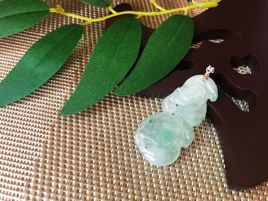 Natural Jadeite Peach  Bat Silver Necklace Pendant