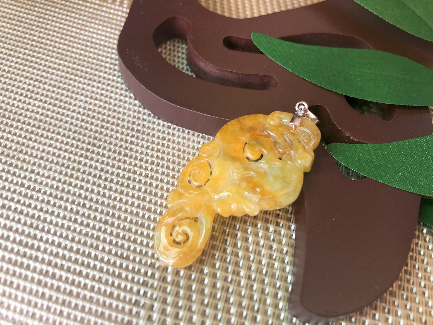 Golden Honey Yellow Jadeite Phoenix Pendant