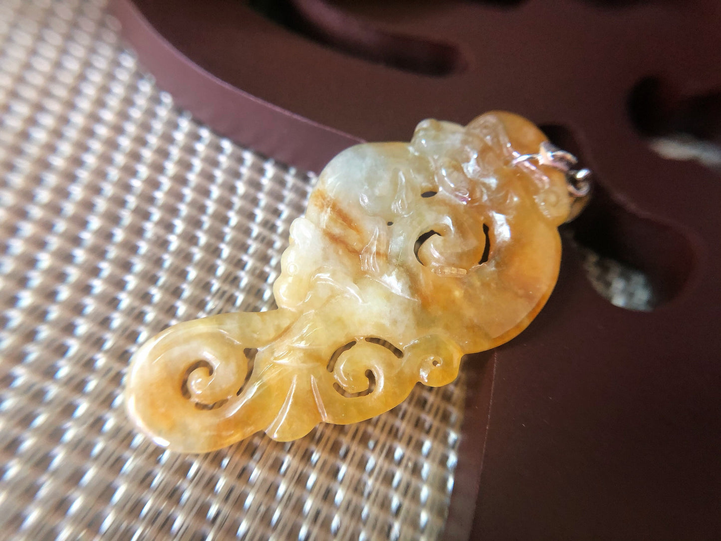 Golden Honey Yellow Jadeite Phoenix Pendant