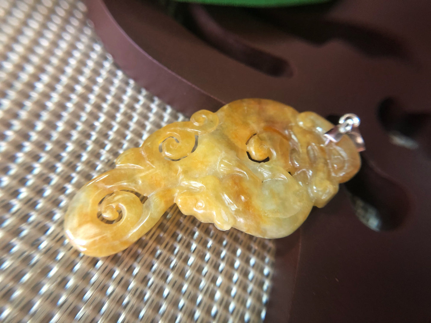 Golden Honey Yellow Jadeite Phoenix Pendant