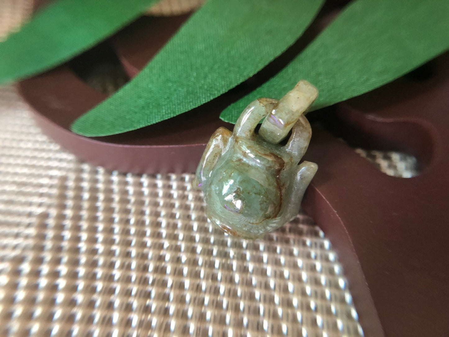 Moss Green Jadeite Jade Teapot Pendant