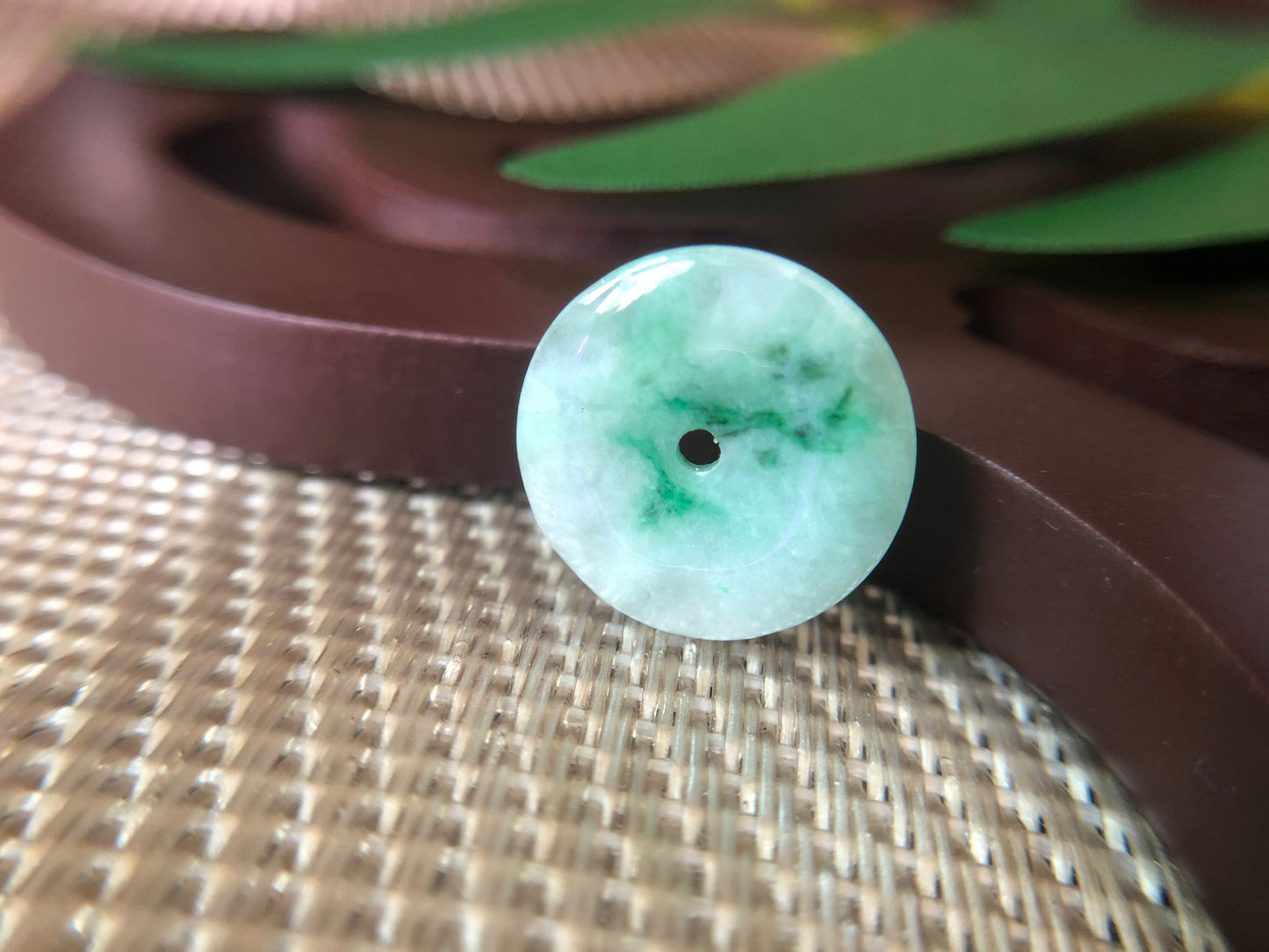 Natural Moss on Snow Halo Jadeite Pendant