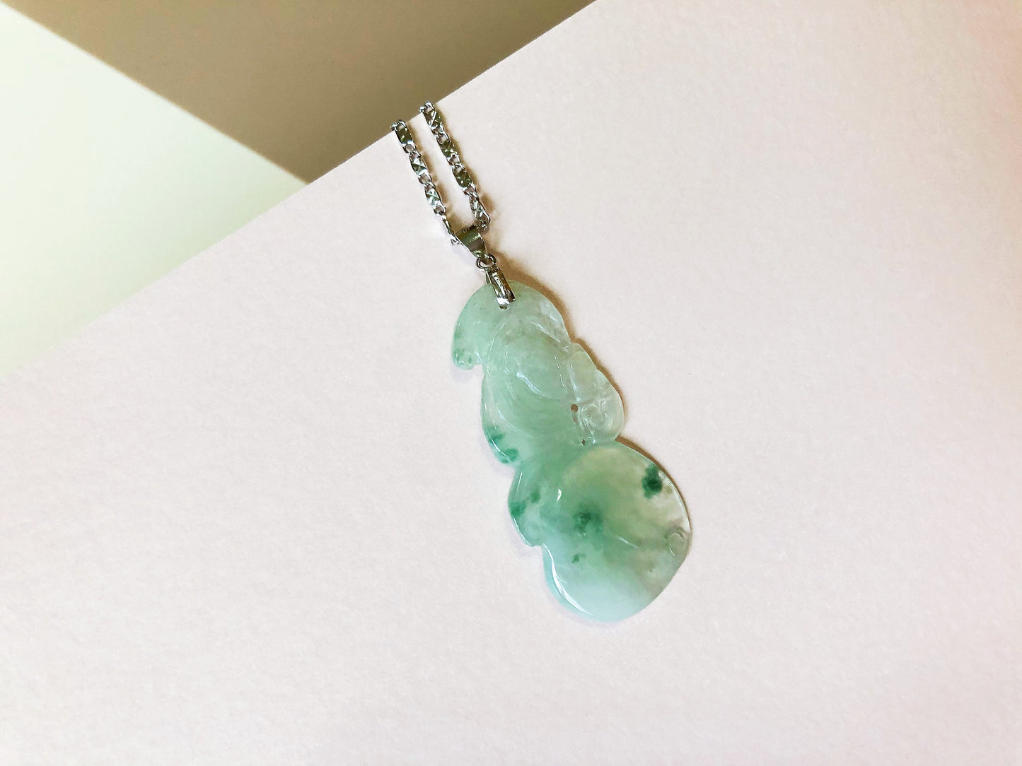 Natural Jadeite Peach  Bat Silver Necklace Pendant