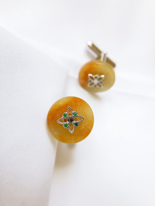 Yellow Jadeite Silver Cufflinks