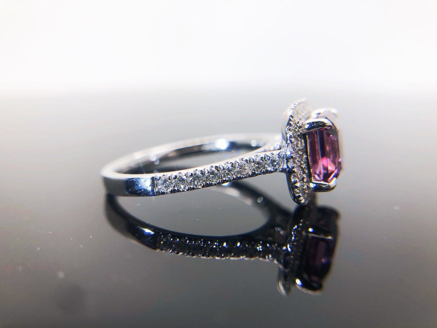 Lavender Spinel Diamond Halo Ring in 18K White Gold