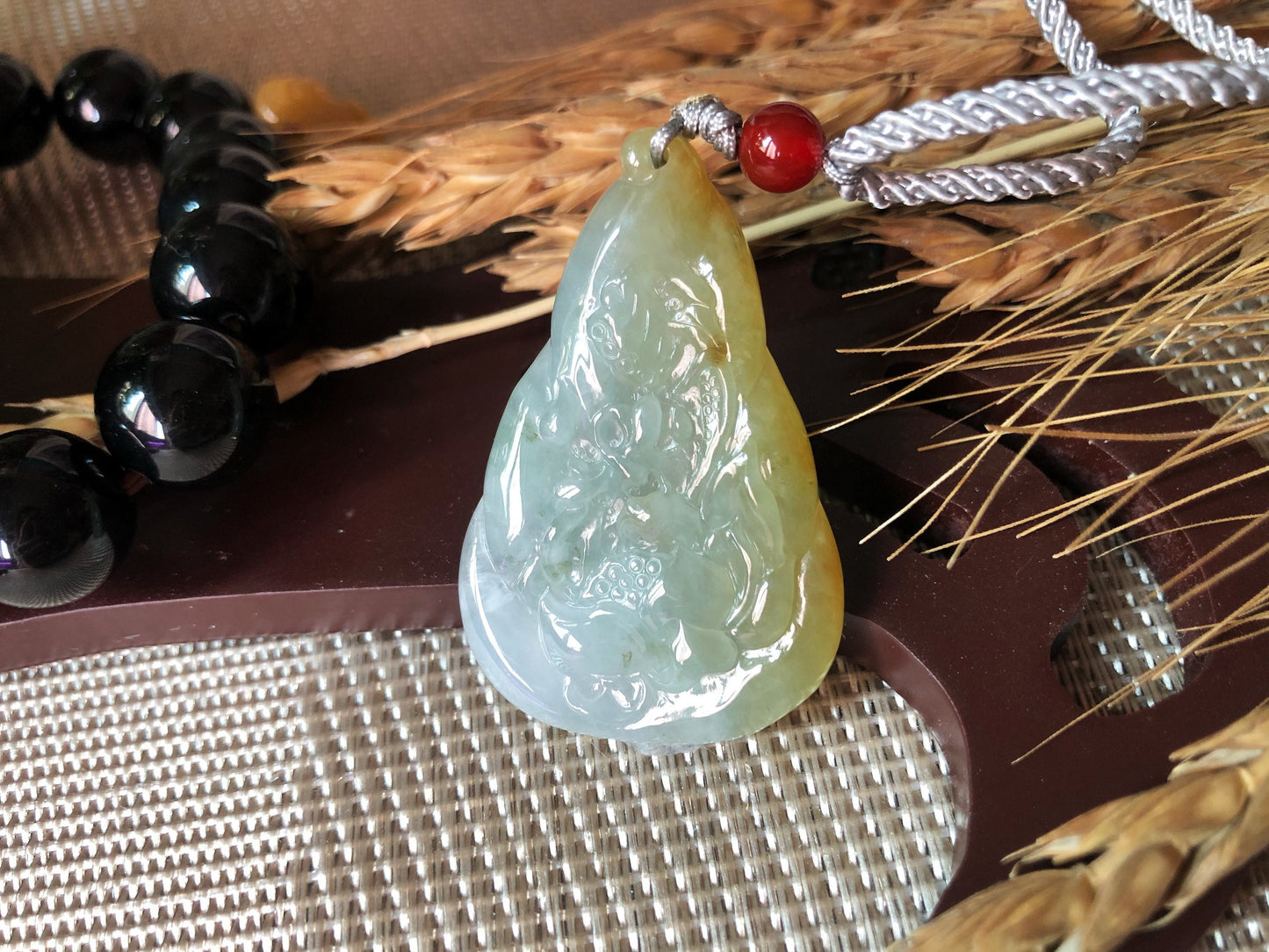 Icy Yellow Jade Lotus Flower Pendant