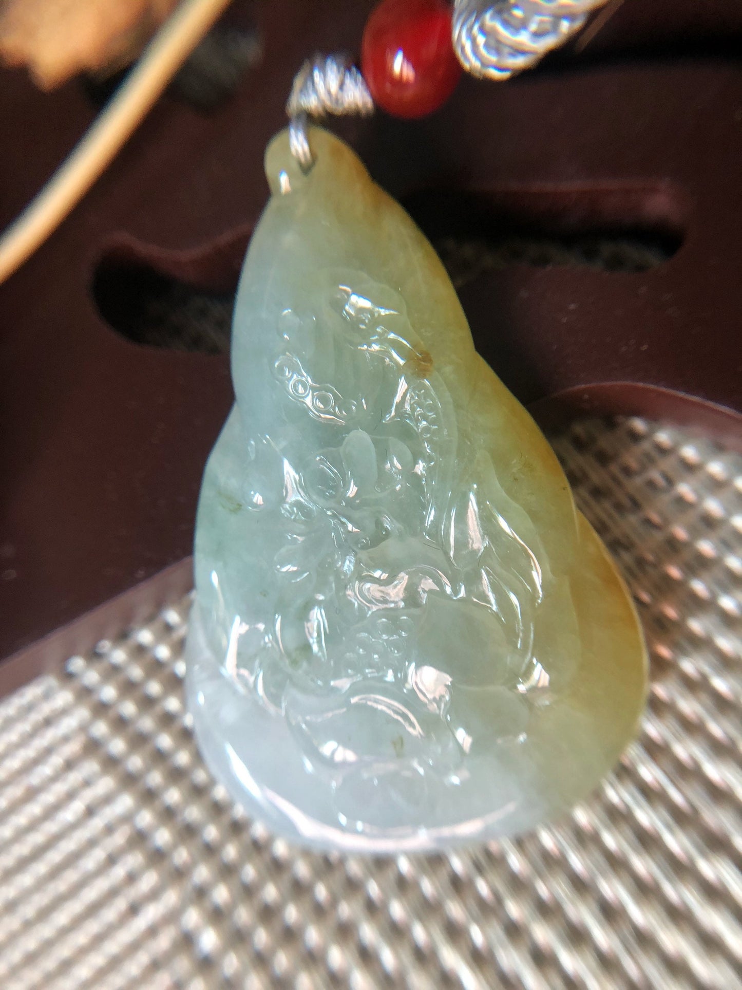 Icy Yellow Jade Lotus Flower Pendant