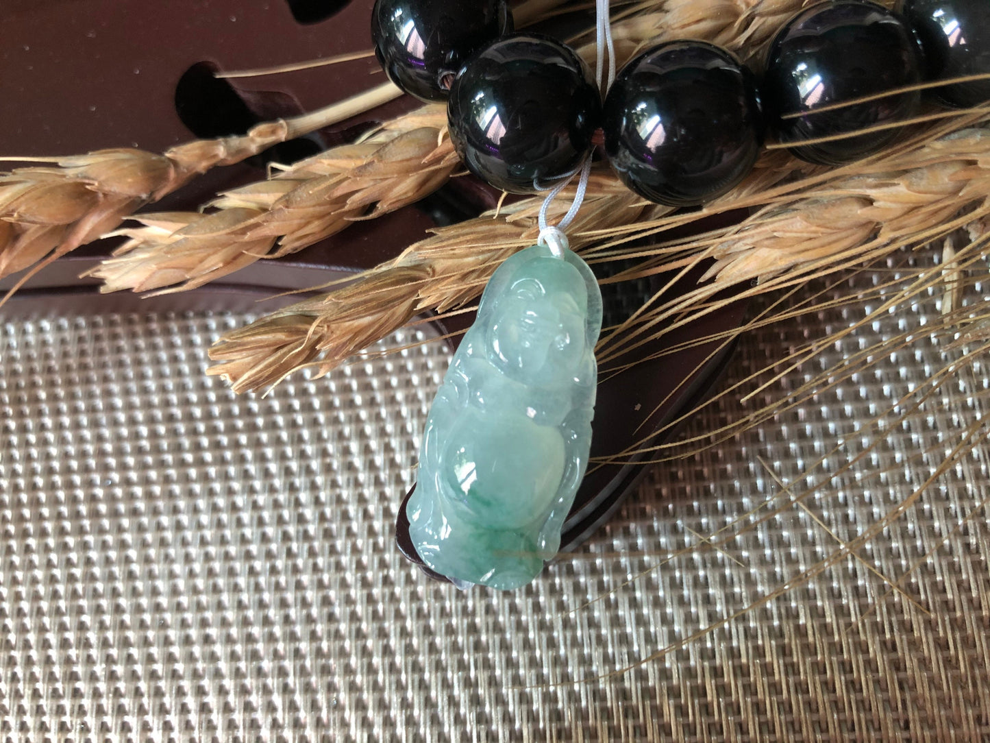 Icy Type Green Jadeite Happy Buddha Pendant