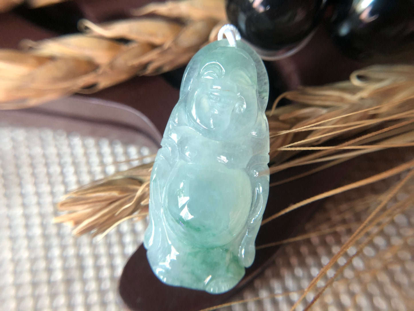 Icy Type Green Jadeite Happy Buddha Pendant