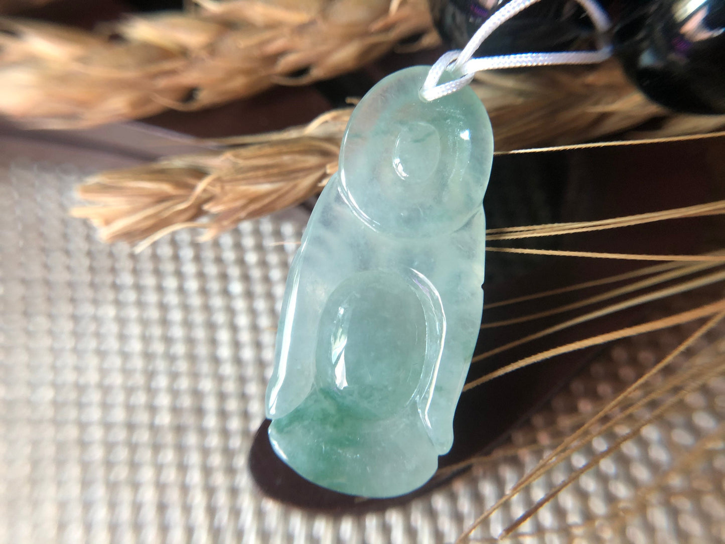 Icy Type Green Jadeite Happy Buddha Pendant