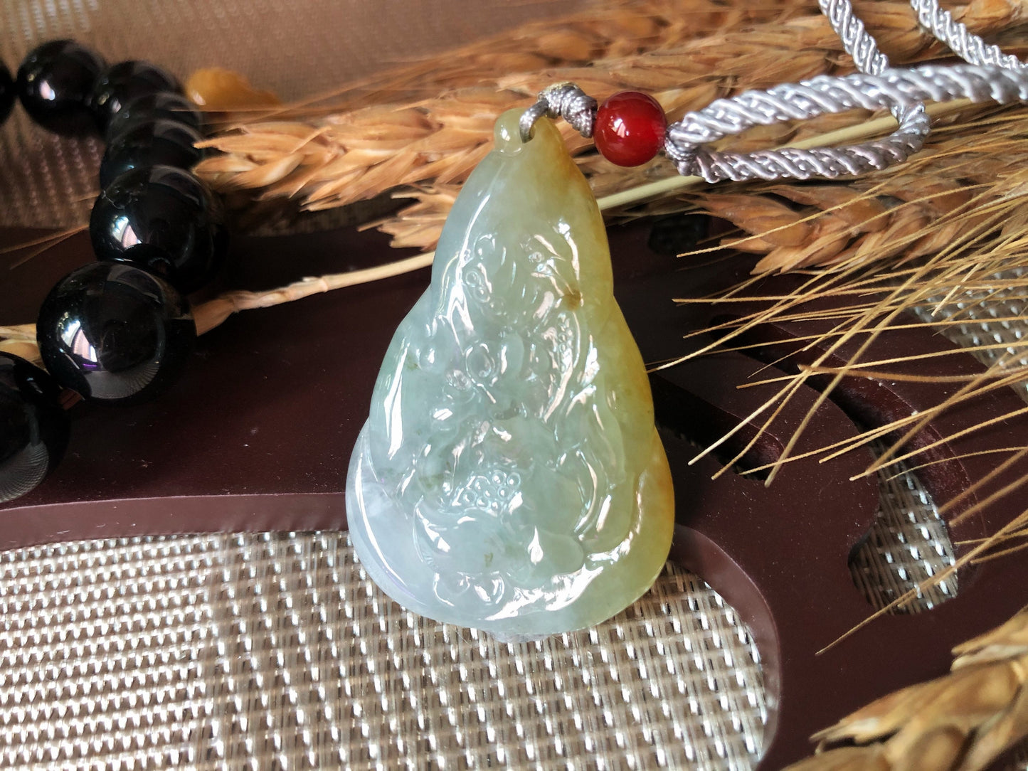 Icy Yellow Jade Lotus Flower Pendant