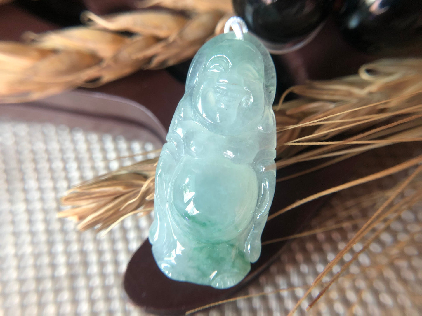 Icy Type Green Jadeite Happy Buddha Pendant