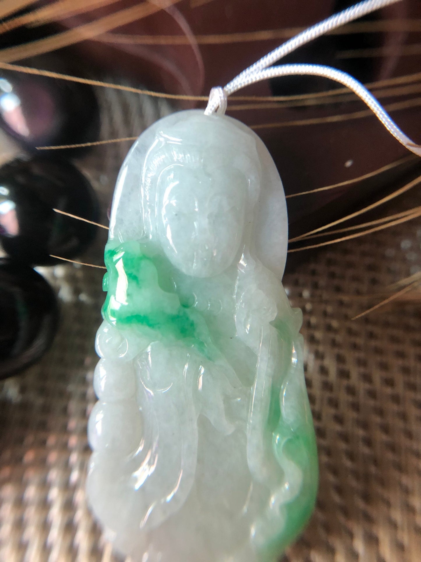 Green Jadeite Guan Yin Pendant - Meditation Buddha